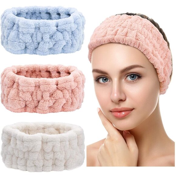 3 Pieces Spa Headband for Women Facial Makeup Headband Soft Terry Cloth Hairband - Picture 1 of 7